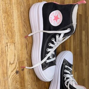 Converse High Top Platform Sneakers - Black with Pink Details